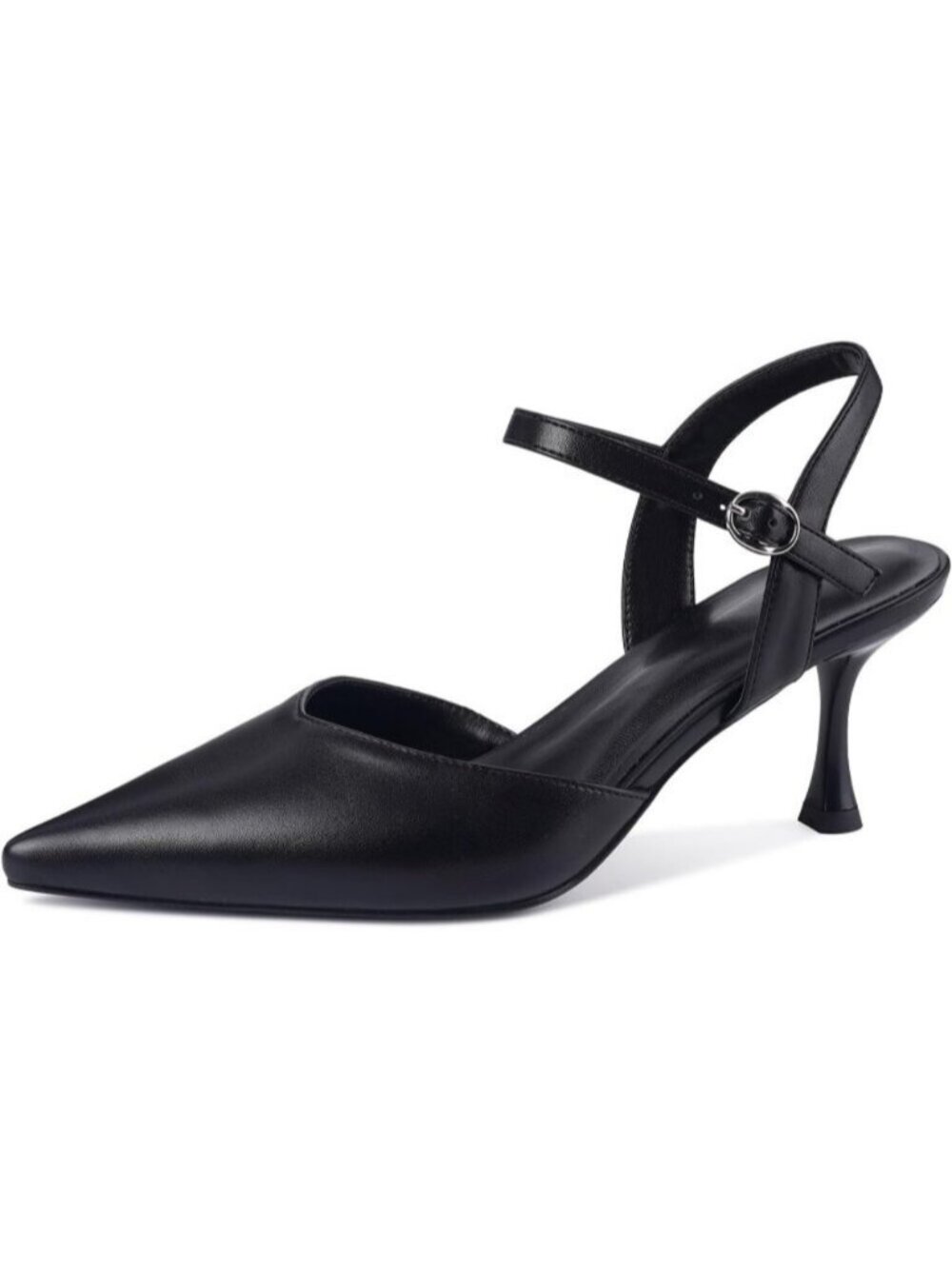 Women's Black-pu Kitten Heels Closed Pointed Toe Stiletto Heels Ankle Strap